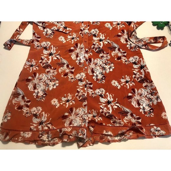Rue21 Romper Large Orange Floral Tie Shoulder NEW - Picture 6 of 7